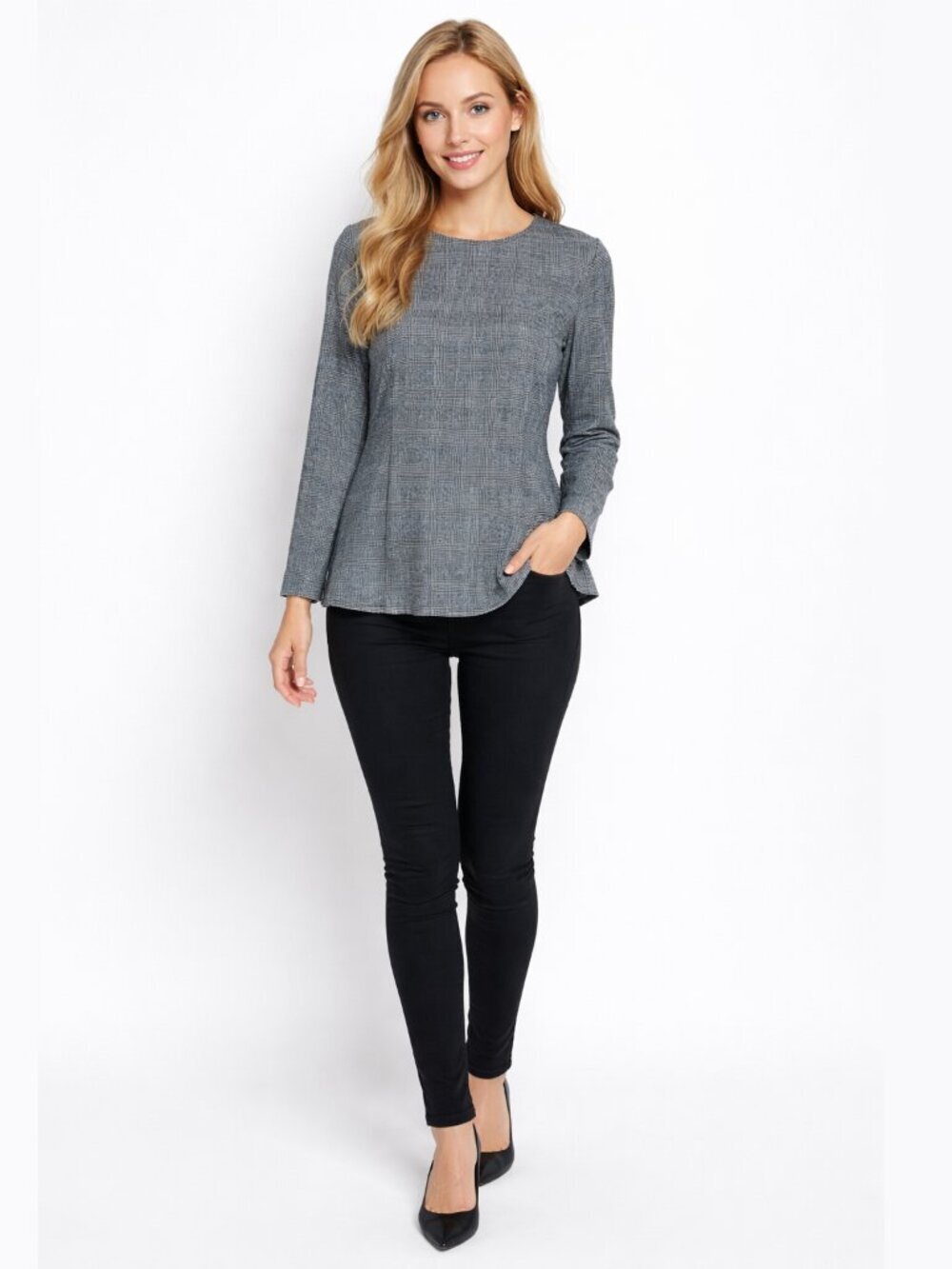 2/$30 H&M Textured Peplum Long Sleeve Top Heather Gray 10 #A1972